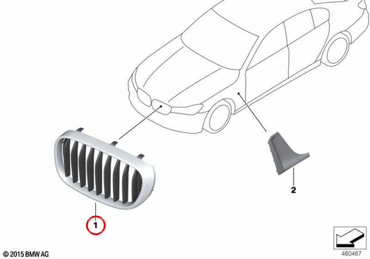 Grille décorative avant droit 51137467640 pour BMW G12 (série 7). BMW d'origine