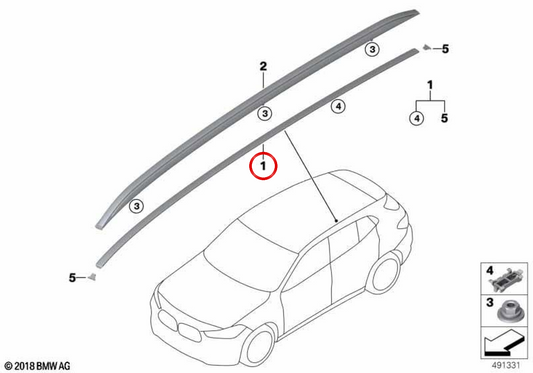 Moldura del techo imprimada izquierda OEM 51137479467 para BMW F39. Original BMW.