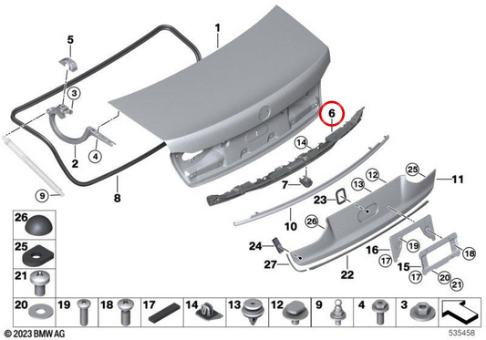 Moldagem de acabamento da porta traseira OEM 51137483263 para BMW G11, G12. BMW genuíno.