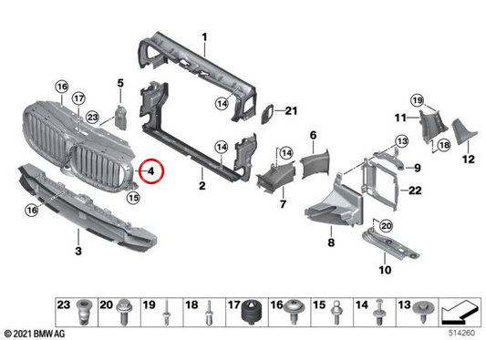 Rejilla de aire superior OEM 51137497209 para BMW G12. Original BMW.
