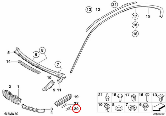 M3 Emblem OEM 51137893023 pour la série BMW 3 E46 M3 (BL91, BL92, BR91, BR92). BMW d'origine.