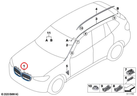 Rejilla embellecedora frontal OEM 51137931203 para BMW G08. Original BMW.