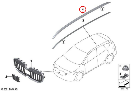 BACA (Dach Raíl) Rechts OEM 51137932710 für BMW U06 (Active Tourer der Serie 2). Original BMW.