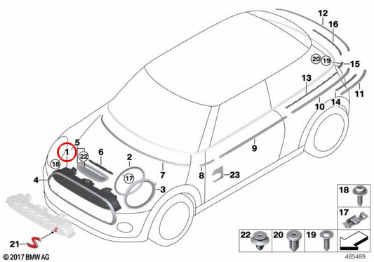 Ziergitter für die Fronthaube OEM 51137947501 für MINI F56 Cooper SE (XP11, XP32). Originaler MINI.
