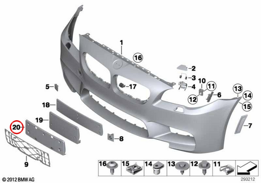 Suporte de placa OEM 51138050011 para BMW F10, F11. BMW genuíno.