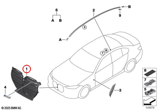 Rejilla decorativa frontal OEM 51138072271 para BMW G80. Original BMW.