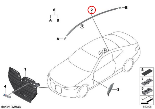 Moulage de toit droit OEM 51138073064 pour BMW G22, G82. BMW d'origine.