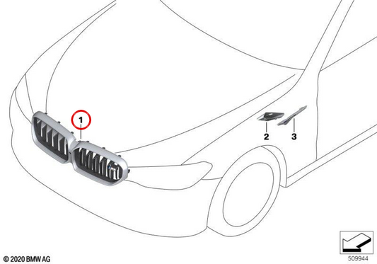 OEM 511380591 Grille décorative frontale pour BMW F90. BMW d'origine.