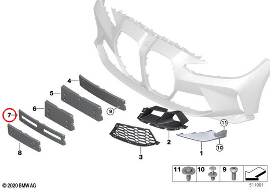 Titolare anteriore per BMW 3 G80 Series, G81, 4 G82, G83 (OEM 51138084420). BMW originale