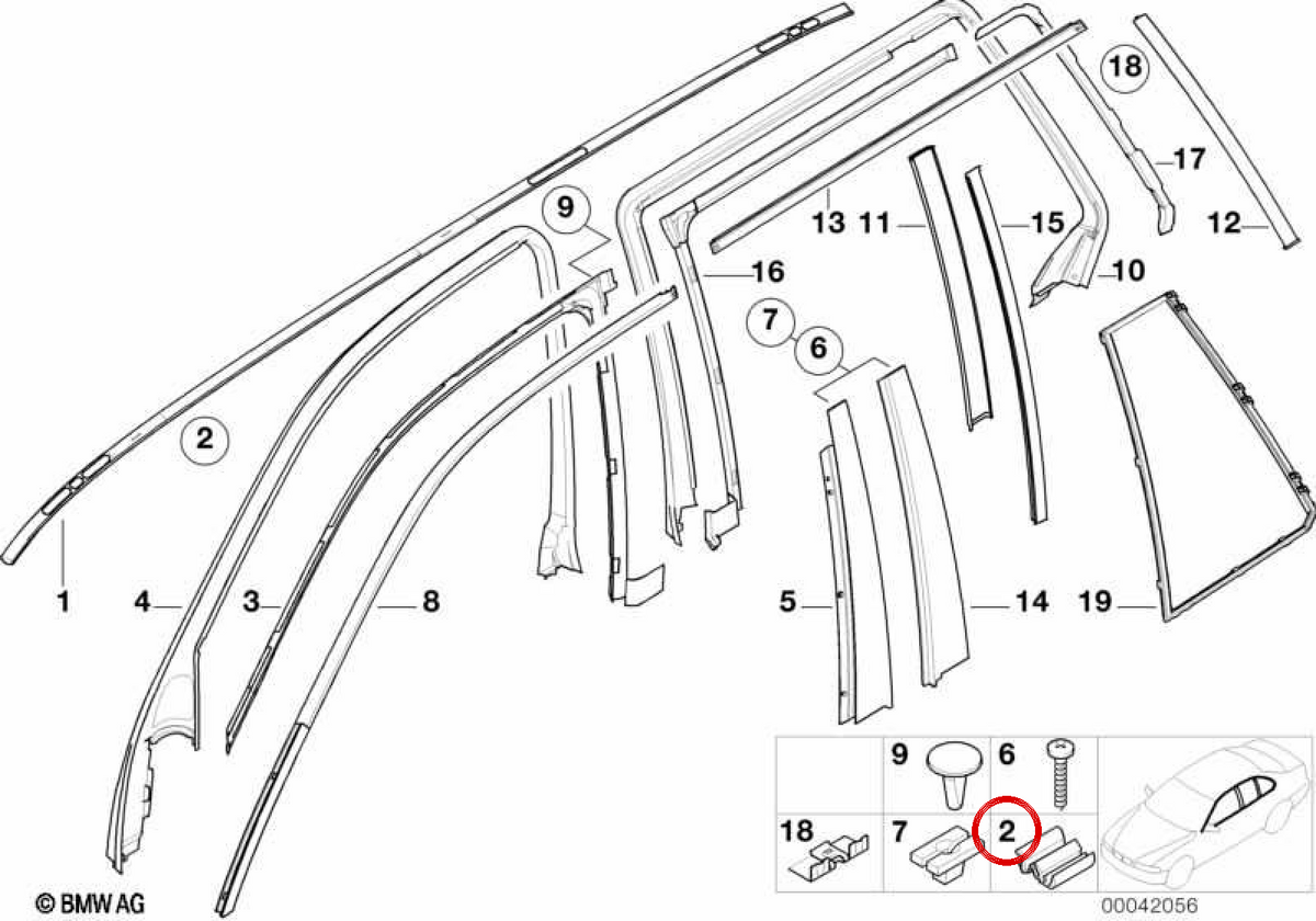 Schwarzer Außenverkleidungsclip OEM 51138177848 für BMW 5er E39. Original BMW.