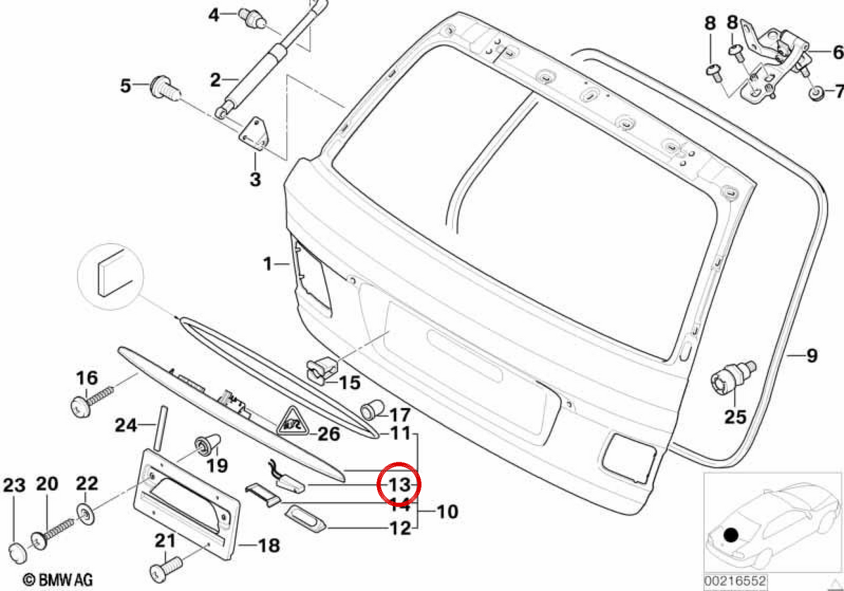 Microinterrupor -Taste OEM 51138185792 für BMW E46, E39. Original BMW.