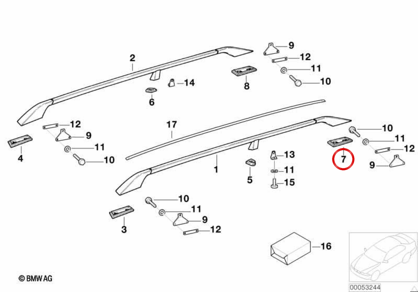 Base arrière gauche pour balustrade de plafond 51138203395 pour BMW E36, E46, E34, E39, E32, E38, E53, Z3. BMW d'origine.