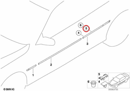 OEM 51138231130 Calza di fissaggio esterno per BMW 3 E46 316i, 318i, 320i, 325i ... e altro. BMW originale.