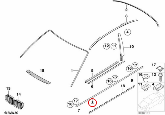 Listón parachoques puerta derecha OEM 51138252378 para BMW Serie 3 E46 (03/2000 - 12/2004). Original BMW.