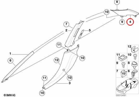 Pilastro posteriore destro OEM 51138400152 per BMW E36, Z3. BMW originale.