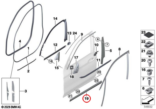 Incoraggia la porta d'ingresso sinistra abbellita OEM 51138499213 per BMW G01, G02. BMW originale.