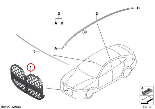 Rejilla decorativa frontal OEM 51138738568 para BMW G26. Original BMW.