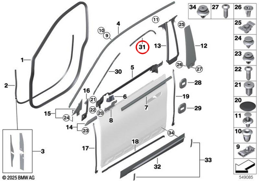 Adaptador de porta dianteira/traseira direita OEM 51139463710 para BMW iX (I20). BMW genuíno.