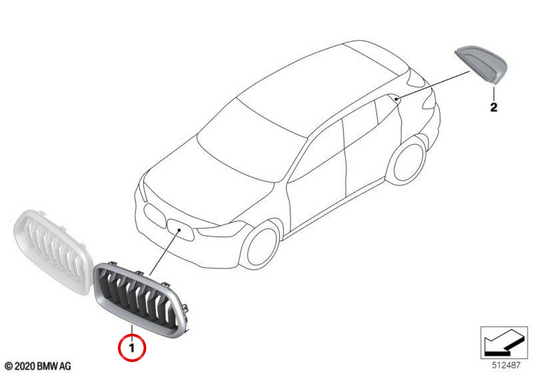 Rejilla embellecedora derecha para BMW F39. OEM 51139465858. Original BMW.
