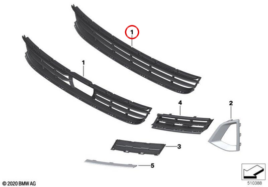 Rejilla central OEM 51139498597 para BMW G30 y G31. Original BMW.