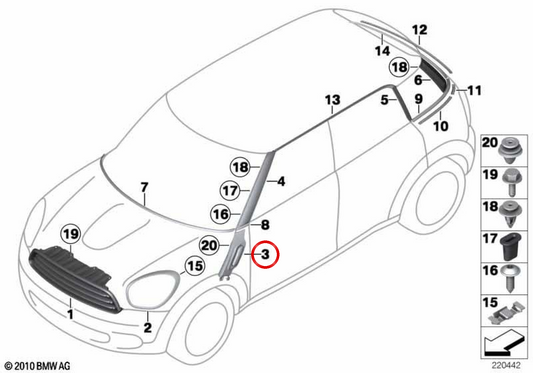 Moulure de clignotant latéral droit OEM 51139804610 pour MINI Countryman R60, Paceman R61. MINI d'origine.