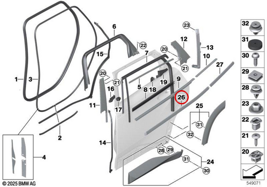 Embels Embelliar Left Rear Door OEM 51139881625 for BMW G09. Original BMW.