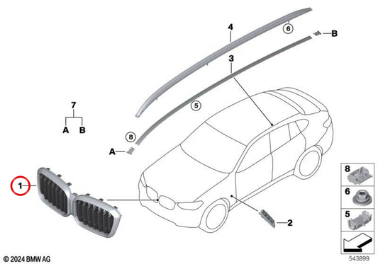 Grille décorative avant pour BMW G01N, G08N, G02N (OEM 51139881906). BMW d'origine