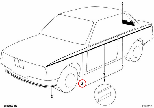 Adhésif décoratif noir droit droit OEM 51141866636 pour BMW E21, E30, E12, E28, E24, E23. BMW d'origine.