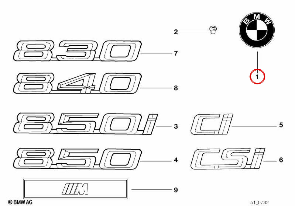 Placa tapo de portamaletas OEM 51141970248 para BMW Serie 7 E65, E66, E67, Serie 8 E31, X5 E53, Z3 E36… y más. Original BMW.