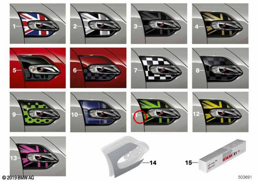 Moldura decorativa lateral esquerda Checkered Flag preto/branco OEM 51142347948 para MINI F55, F56, F57 Cabrio… e mais. Original MINI.
