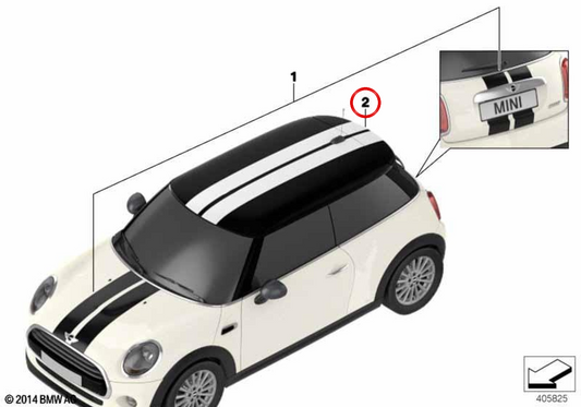 Sport roof stripe kit Jet Black uni OEM 51142359602 for MINI F55, F55 LCI Cooper, One… and more. Original MINI.