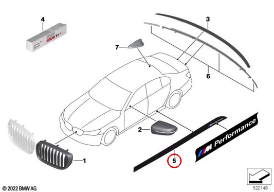 ADHESIVE VINILS M Performance for BMW G11 side skirts, G12. Original BMW.