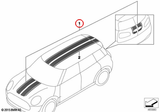 White sport stripe kit for front body and tailgate OEM 51142413159 for MINI Clubman F54, F54 LCI… and more. Genuine MINI.