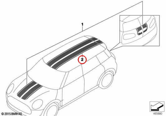 Kit de teto com listras esportivas vermelhas OEM 51142413160 para MINI Clubman F54 (11/2014 - 07/2019), F54 LCI (05/2018 - 02/2024). MINI originais.