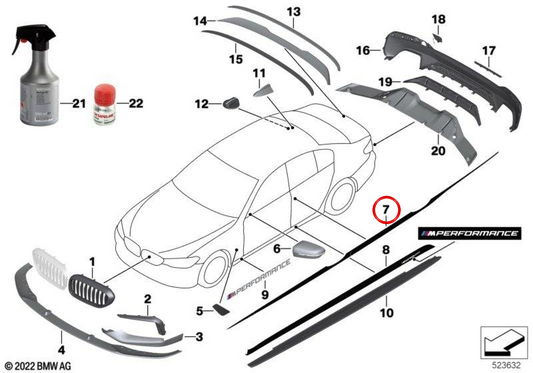 Vinilos decorativos M Performance OEM 51142432164 para BMW G30 y G31. Original BMW.