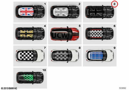 Night Jack roof decoration OEM 51142463769 for MINI F55, F55 LCI Cooper standard roof black. Original MINI