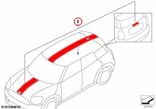 Sport stripe kit white front and tailgate OEM 51142464292 for MINI Countryman F60, F60 LCI Cooper… and more. Original MINI