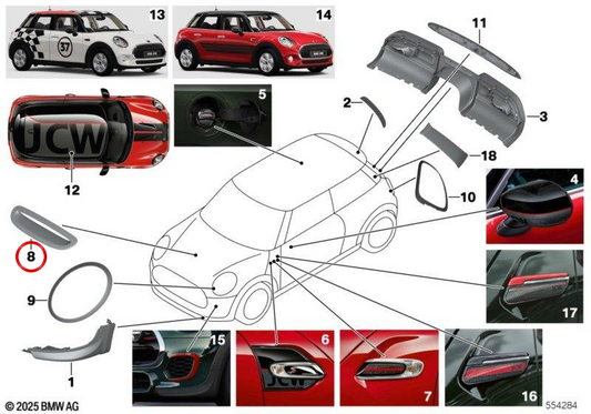Pannello di aspirazione dell'aria del cofano JCW OEM 51142470815 per MINI F56, F55, Clubman F54, Cabrio F57... e altro ancora. MINI originale.