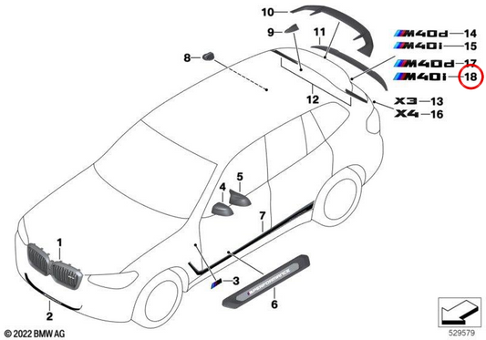Emblème "x4" OEM 51142472836 pour BMW G02 (x4). BMW d'origine.