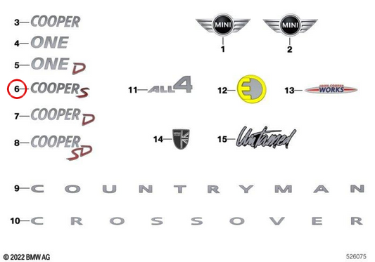 Letra traseira "COOPER S" preta OEM 51145A08003 para MINI F56 LCI, F55, F55 LCI, Clubman F54 LCI, Cabrio F57, Cabrio F57 LCI, Countryman F60 LCI. MINI originais.