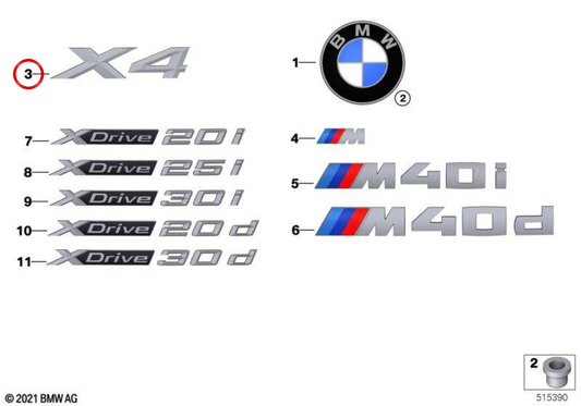 Heckes Emblem "X4" OEM 51145A261D3 für BMW (kompatible Modelle: G02). Original BMW.