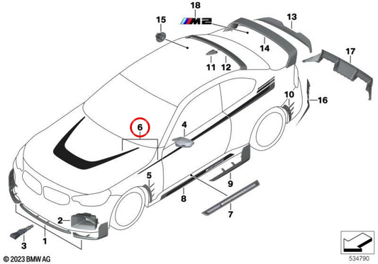 Vinilo adhesivo M Performance OEM 51145A65A10 para BMW Serie 2 G87 M2 (modelos: M211, M212, M221, M222). Resalta el aspecto deportivo. Original BMW.