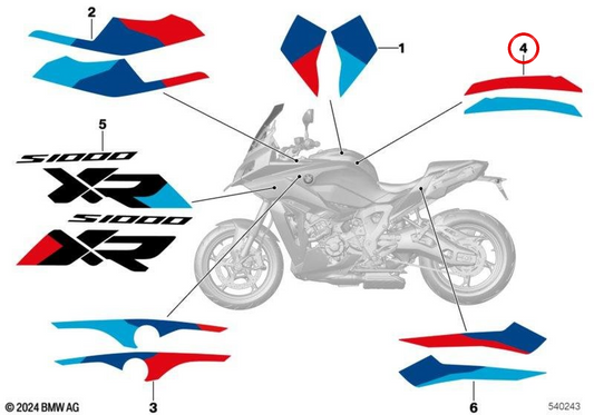 OEM 51145A82948 Decoração da tampa traseira direita para BMW Motorrad S 1000 XR (K69). BMW Motorrad original.