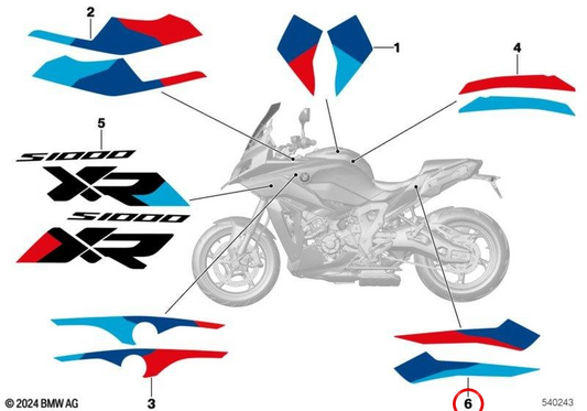 Copertura decorativa posteriore destra OEM 51145A82952 per BMW Motorrad S 1000 XR (SK69, modello dal 12/2023). BMW MOTORAD originale.