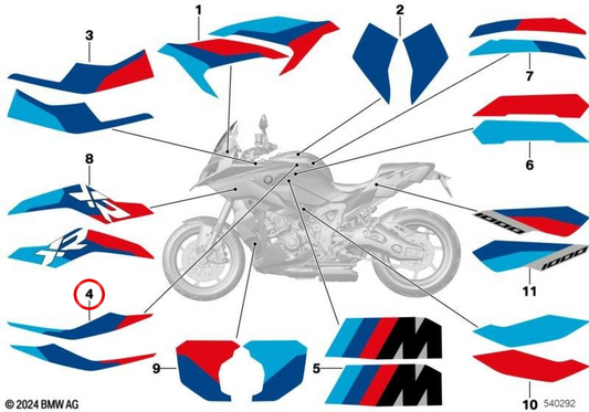 Décoration de couvercle de réservoir supérieur gauche OEM 51145A82B53 pour BMW Motorrad M 1000 XR. BMW Motorrad d'origine.