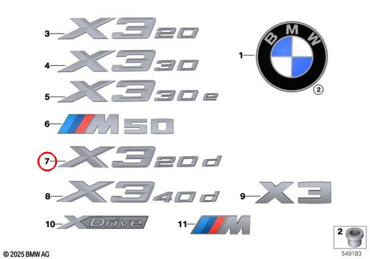 Letra traseira OEM 51145B32953 para BMW X3 G45 20d xDrive. BMW genuíno.