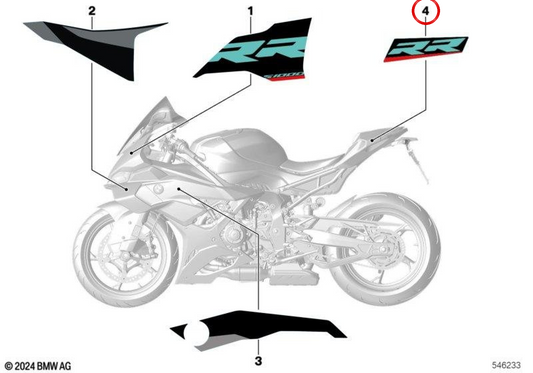 Décoration de garniture arrière gauche OEM 51145B37089 pour BMW Motorrad S 1000 RR K67 (11/2023 - 03/2025). BMW Motorrad d'origine.