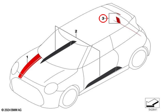 Film adhésif de hayon JCW Chili Red OEM 51145B3F0B3 pour MINI Cooper J01, Cooper E, Cooper SE, JCW E... et plus encore. MINI d'origine.