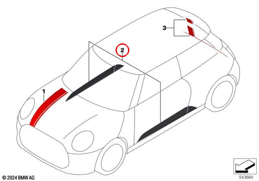Folha autocolante lateral JCW preta OEM 51145B4EAB2 para MINI Cooper C, Cooper S e JCW F66, Cabrio F67… e mais. Original MINI
