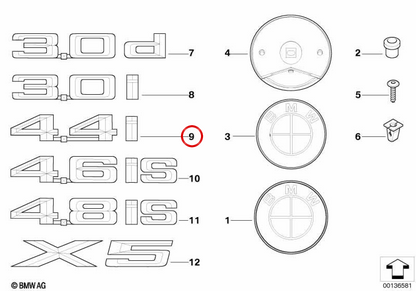 OME left lateral adhesive emblem 51147008542 for BMW E53. Original BMW.